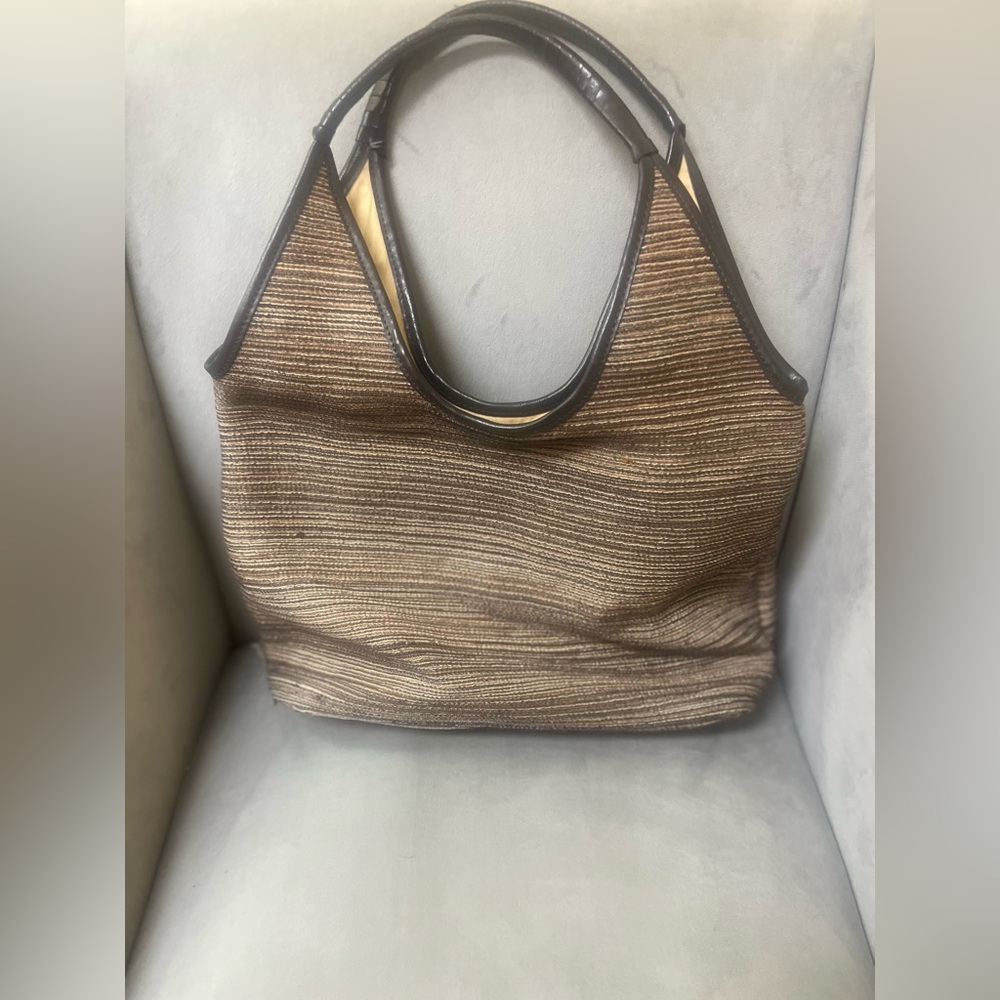Eddie Bauer Textured Fabric Shoulder Bag Brown Neutral Tote Purse